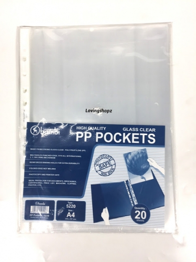  PP Pocket Bambi 5220 Ukuran A4/ PP Pockets A4/Plastik buat Binder A4