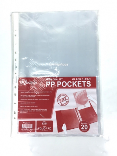 PP Pocket Bambi 5221 Ukuran F4/ PP Pockets F4/Plastik Binder F4