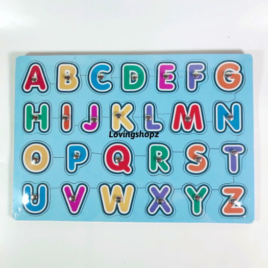 PUZZLE KAYU ALPHABET HURUF ANGKA GAMBAR HURUF MAINAN EDUKASI DGN KNOB BESI